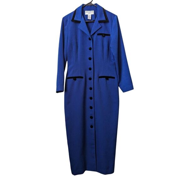 Vtg Jessica Howard Coat Dress Womens 10 Petite Blue Black Velvet Cobalt Office - Picture 1 of 6